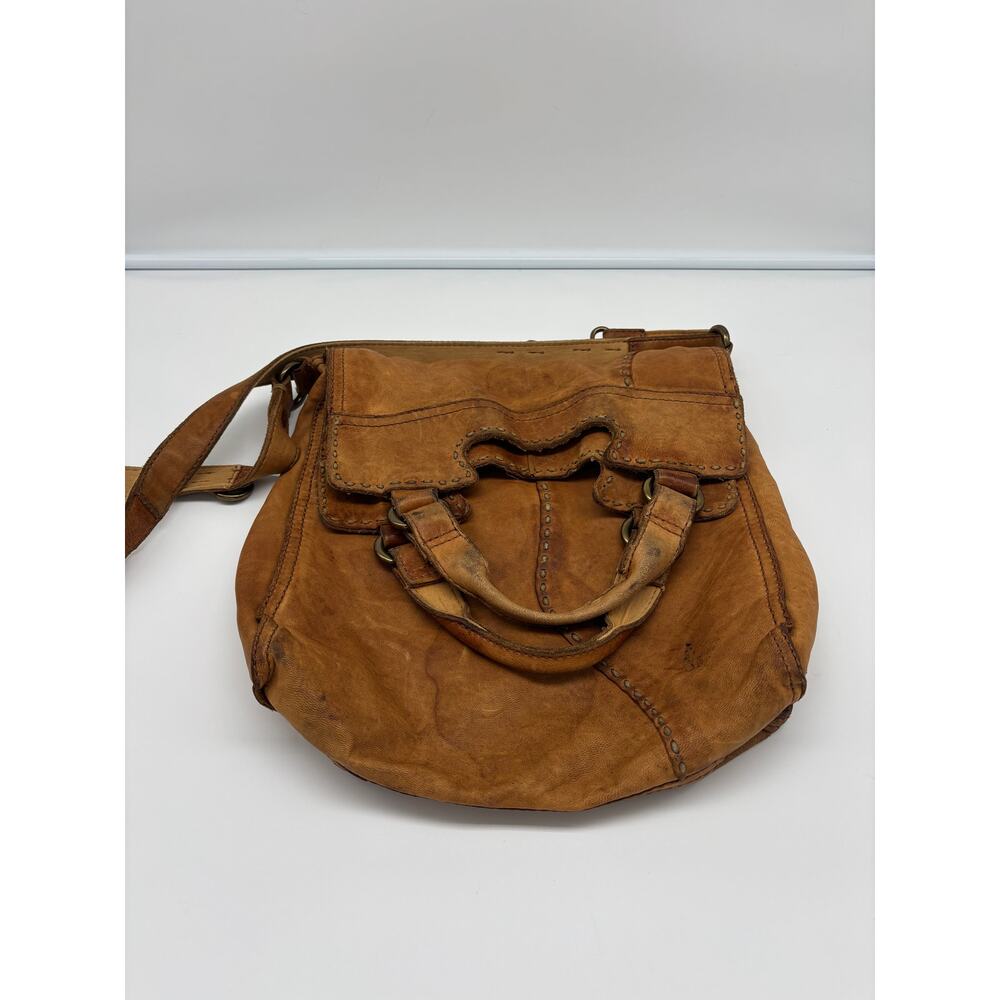 Lucky Brand Abbey Tan/Camel Lamb Leather Crossbody Fold Over Messenger Bag